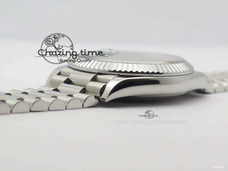 MiroTime 0508 Stretchable DayDate 40mm BP-Maker 228206 SS Green Roman Dial (Fluted Bezel) On SS Bracelet ETA 3904